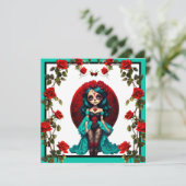 ターコイズと赤のバラのスugarスカル シーズンカード (スタンド正面)