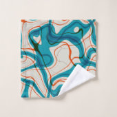 ターコイズと赤の渦巻き バスタオルセット (ウォッシュタオル)