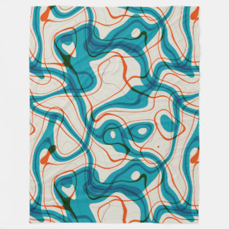 ターコイズと赤の渦巻き フリースブランケット