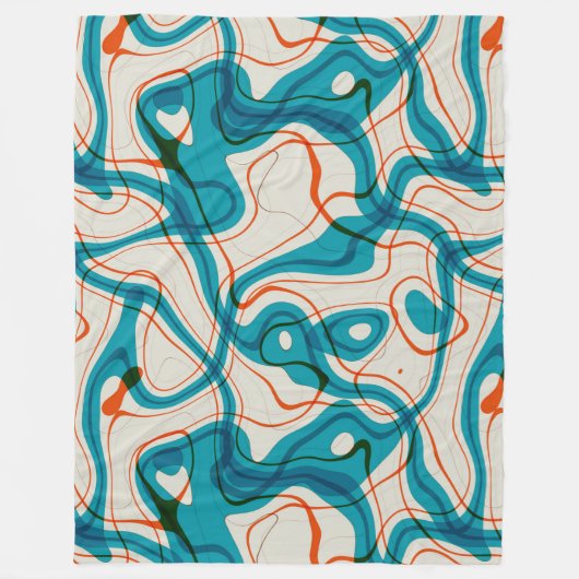 ターコイズと赤の渦巻き フリースブランケット (正面)