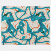 ターコイズと赤の渦巻き フリースブランケット (正面(横))