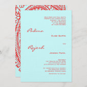 ターコイズと赤ペイズリーインディアン結婚の 招待状 (正面/裏面)