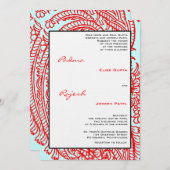 ターコイズと赤ペイズリーインディアン結婚の 招待状 (正面/裏面)