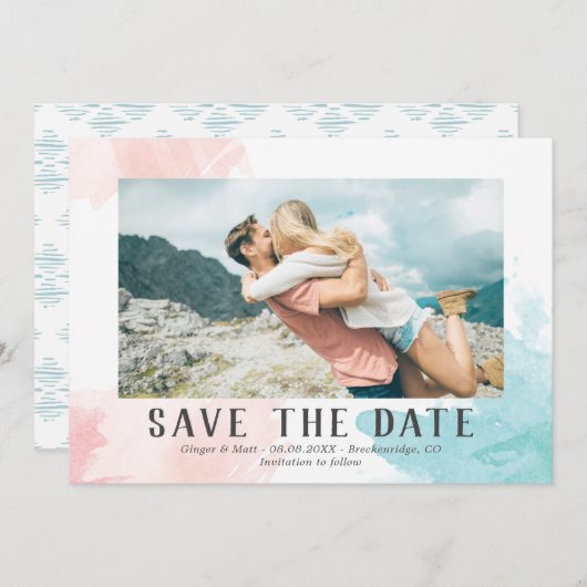 ターコイズと赤面の水の色 – Photo Save the Date セーブザデート (正面/裏面)