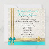ターコイズと金ゴールドのリボンに白いダマスク 招待状 (裏面)