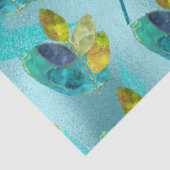 ターコイズと金ゴールドの光沢フェイクのある水の色葉の 薄葉紙 (詳細)