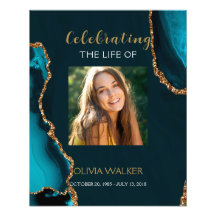 ターコイズと金ゴールドの緑の葬式ウェルカムサイン