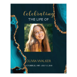 ターコイズと金ゴールドの緑の葬式ウェルカムサイン フォトプリント           