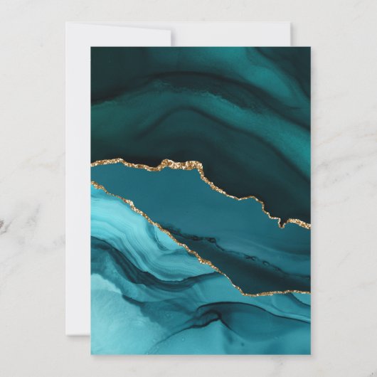 ターコイズと金ゴールドアガートウェディング日付を保存 セーブザデート (裏面)