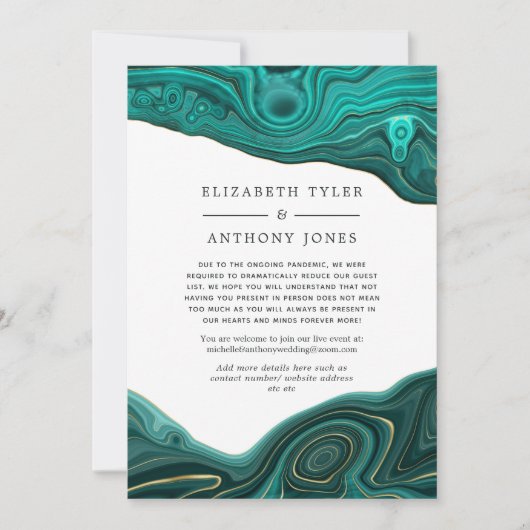 ターコイズと金ゴールドアゲー減らト結婚のゲストリスト 案内状 (正面)