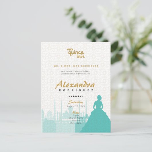 ターコイズと金ゴールドアラビアンキンセアニラ写真ポストカー ポストカード (スタンド正面)