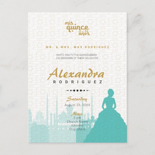 ターコイズと金ゴールドアラビアンキンセアニラ写真ポストカー ポストカード (正面)