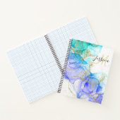 ターコイズと金ゴールドアルコールインク&名前 ノートブック (内部)