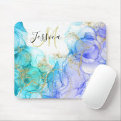 ターコイズと金ゴールドアルコールインク&名前 マウスパッド (マウス)