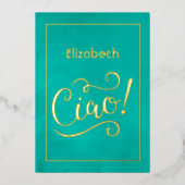 ターコイズと金ゴールドイタリアンワインブライダルシャワー 箔招待状 (正面)