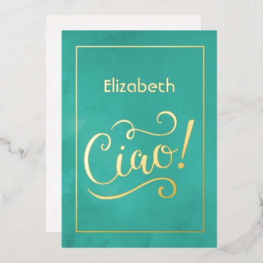 ターコイズと金ゴールドイタリアンワインブライダルシャワー 箔招待状 (正面/裏面)