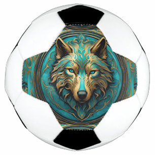 ターコイズと金ゴールドウルフ サッカーボール