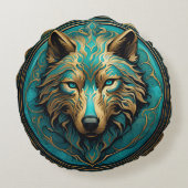 ターコイズと金ゴールドウルフ ラウンドクッション (裏面)