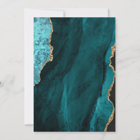 ターコイズと金ゴールドエージェントの仮想ブライダルシャワー 招待状 (裏面)