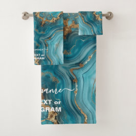 ターコイズと金ゴールドグリッター瑪瑙 バスタオルセット