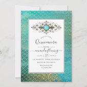 ターコイズと金ゴールドジェムストンマーメイドキンセアニラ 招待状 (正面)