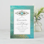 ターコイズと金ゴールドジェムストンマーメイドキンセアニラ 招待状 (スタンド正面)