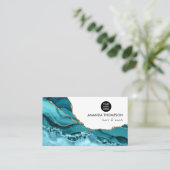 ターコイズと金ゴールドジオードゲート石 名刺 (スタンド正面)