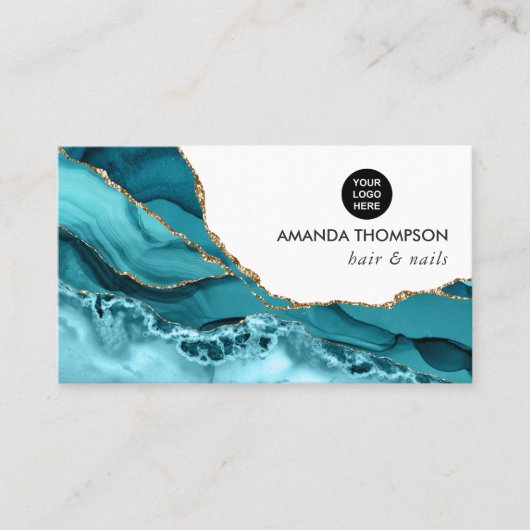 ターコイズと金ゴールドジオードゲート石 名刺 (正面)