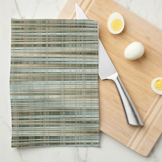 ターコイズと金ゴールドパタストライプのーン キッチンタオル (四つ折り)