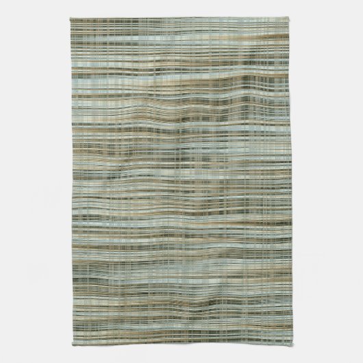 ターコイズと金ゴールドパタストライプのーン キッチンタオル (縦)