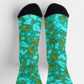 ターコイズと金ゴールドパターン ソックス (上部)