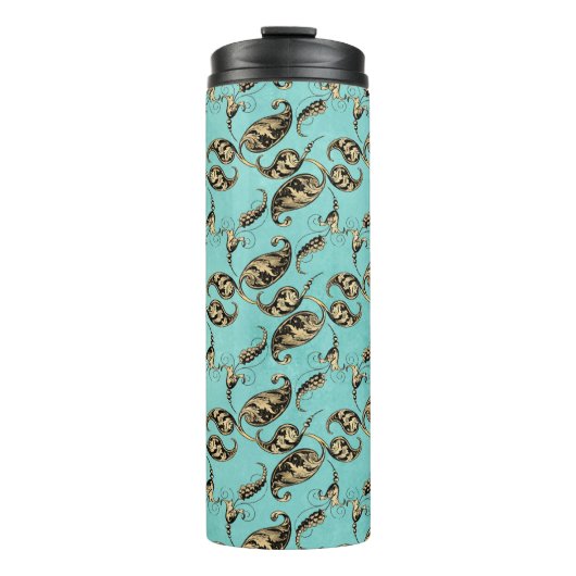 ターコイズと金ゴールドピーコックペイズリー タンブラー (正面)