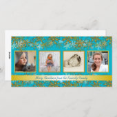 ターコイズと金ゴールドファミリーフォトクリスマスカード シーズンカード (正面/裏面)