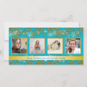 ターコイズと金ゴールドファミリーフォトクリスマスカード シーズンカード (正面)