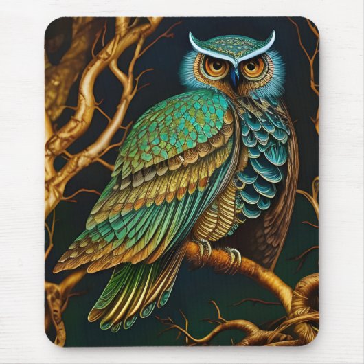 ターコイズと金ゴールドフクロウ マウスパッド (正面)