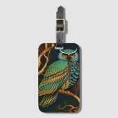 ターコイズと金ゴールドフクロウ ラゲッジタグ (正面縦)