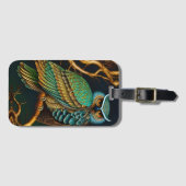 ターコイズと金ゴールドフクロウ ラゲッジタグ (正面横)