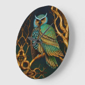 ターコイズと金ゴールドフクロウ ラージ壁時計 (傾斜)