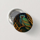 ターコイズと金ゴールドフクロウ 缶バッジ (正面&裏面)
