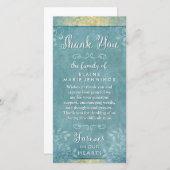 ターコイズと金ゴールドフローラありがとう同情カード サンキューカード (正面/裏面)