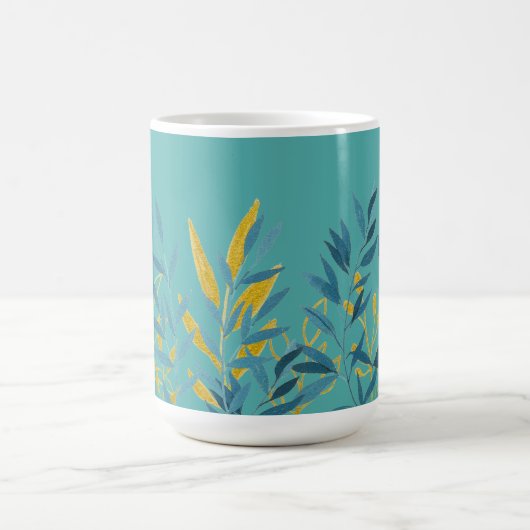 ターコイズと金ゴールドフローラ母の日 コーヒーマグカップ (中央)