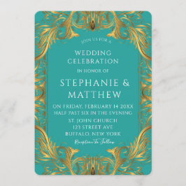 ターコイズと金ゴールドフローリズ結婚ズ 招待状