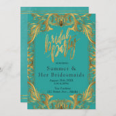 ターコイズと金ゴールドフローリッシュブライダルシャワー 招待状 (正面/裏面)
