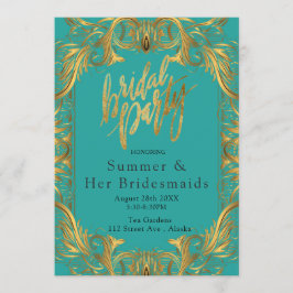 ターコイズと金ゴールドフローリッシュブライダルシャワー 招待状