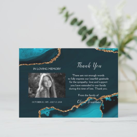 ターコイズと金ゴールドメモリアルサンキューカード サンキューカード (スタンド正面)