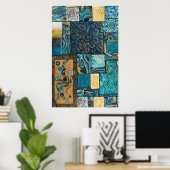 ターコイズと金ゴールドモザイクタイル ポスター (ホームオフィス)