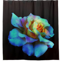 ターコイズと金ゴールドレインボーバラシャワーカーテン