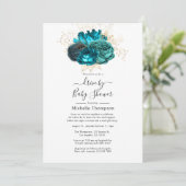 ターコイズと金ゴールドヴィンテージシャビー車でシャワー 招待状 (スタンド正面)