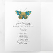 ターコイズと金ゴールドヴィンテージフローラキンセアニラ 三つ折り招待状 (内部最初)