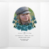 ターコイズと金ゴールドヴィンテージフローラキンセアニラ 三つ折り招待状 (内部中)